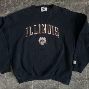 Mens Vintage 90s Logo Athletic Illinois Fighting Illini Crewneck Sweatshirt Sz L